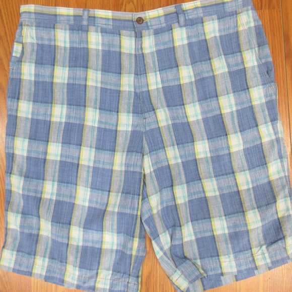 TOMMY BAHAMA REGULAR FIT SHORTS LINEN/SILK BLUE PLAID Sz 38 - Picture 1 of 5